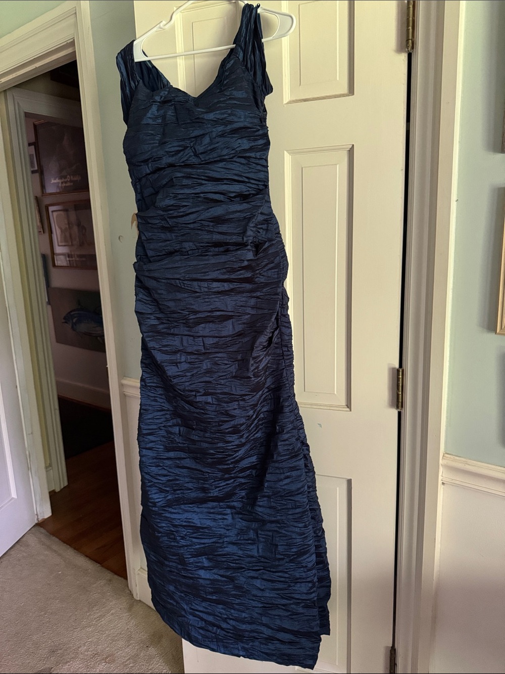 Alex Evenings Navy Ruched V-Neck Evening Gown